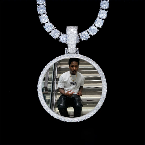925S & VVS Moissanite 3D Circle Custom Picture Pendant