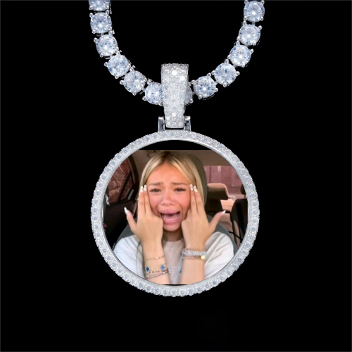 925S & VVS Moissanite 3D Circle Custom Picture Pendant