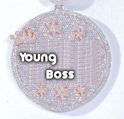 CUSTOM LETTER NECKLACE 3D BIG CROWN DISC