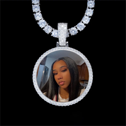 925S & VVS Moissanite 3D Circle Custom Picture Pendant