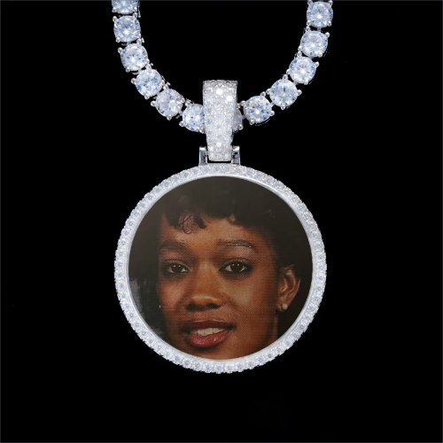 925S & VVS Moissanite 3D Circle Custom Picture Pendant
