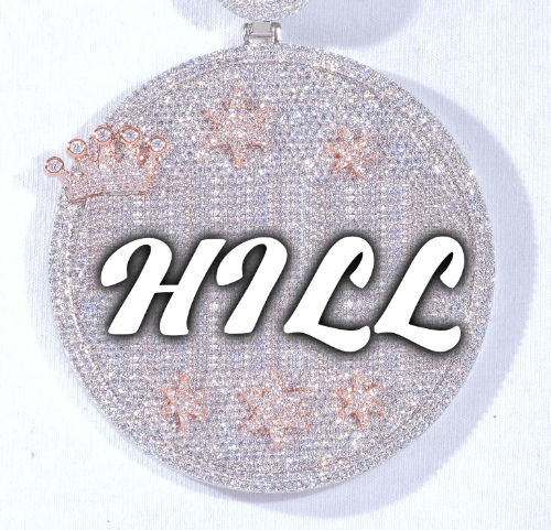 CUSTOM LETTER NECKLACE 3D BIG CROWN DISC