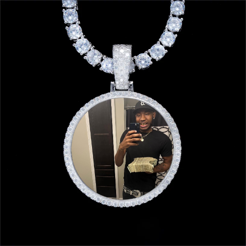 925S & VVS Moissanite 3D Circle Custom Picture Pendant