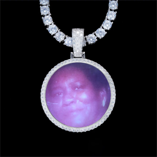 925S & VVS Moissanite 3D Circle Custom Picture Pendant