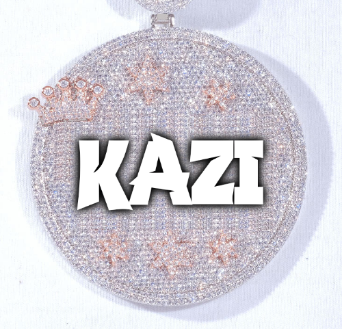 CUSTOM LETTER NECKLACE 3D BIG CROWN DISC