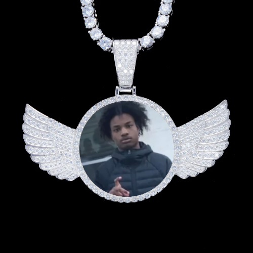 925S & VVS Moissanite 3D Wing Custom Picture Pendant