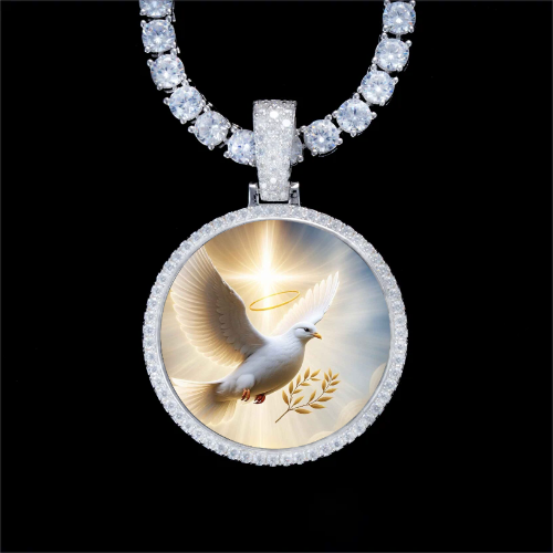 925S & VVS Moissanite 3D Circle Custom Picture Pendant