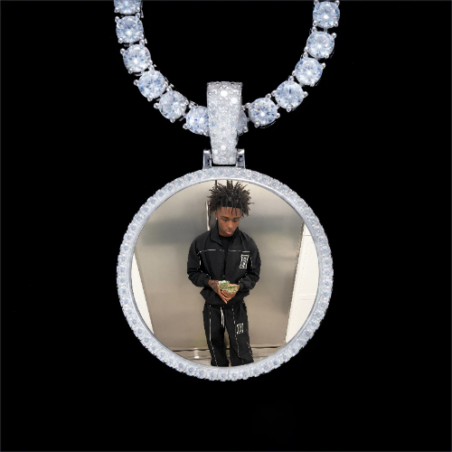 925S & VVS Moissanite 3D Circle Custom Picture Pendant