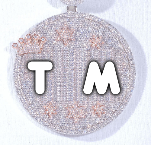 CUSTOM LETTER NECKLACE 3D BIG CROWN DISC