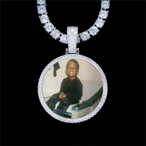 925S & VVS Moissanite 3D Circle Custom Picture Pendant