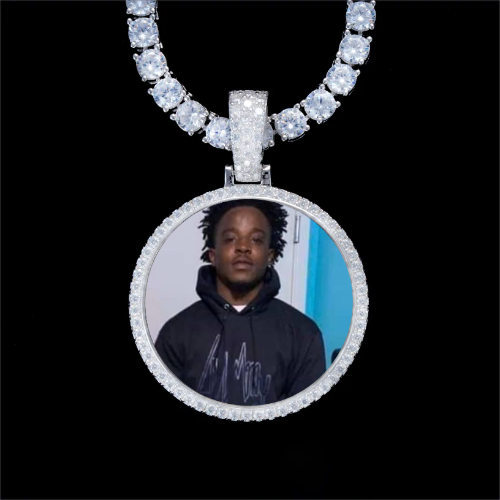 925S & VVS Moissanite 3D Circle Custom Picture Pendant