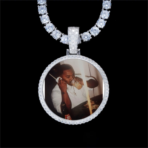 925S & VVS Moissanite 3D Circle Custom Picture Pendant