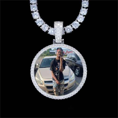 925S & VVS Moissanite 3D Circle Custom Picture Pendant