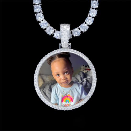 925S & VVS Moissanite 3D Circle Custom Picture Pendant