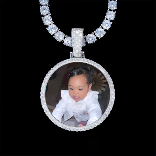 925S & VVS Moissanite 3D Circle Custom Picture Pendant