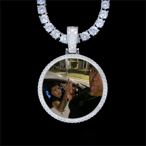 925S & VVS Moissanite 3D Circle Custom Picture Pendant