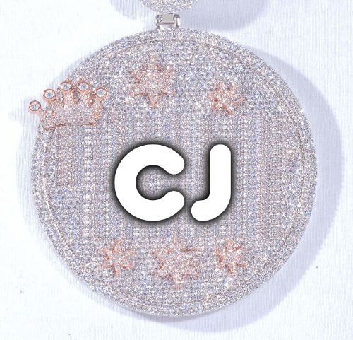 CUSTOM LETTER NECKLACE 3D BIG CROWN DISC