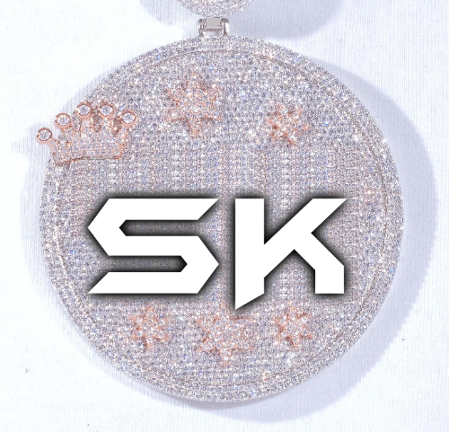 CUSTOM LETTER NECKLACE 3D BIG CROWN DISC
