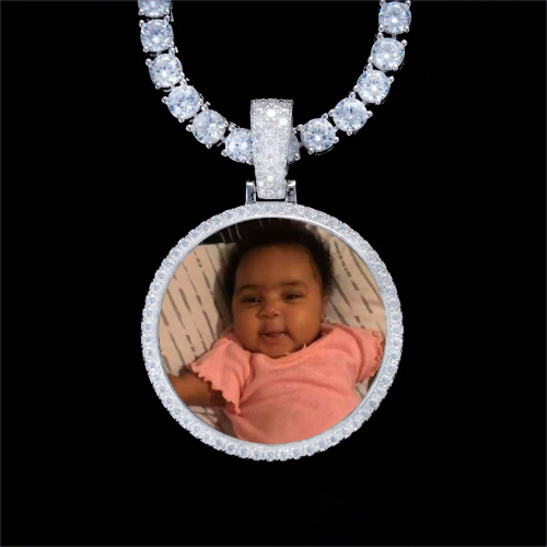 925S & VVS Moissanite 3D Circle Custom Picture Pendant