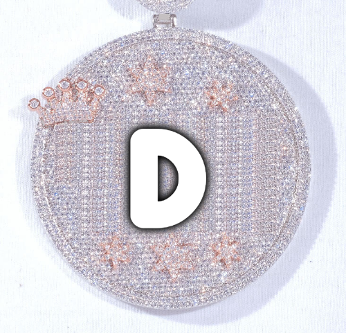 CUSTOM LETTER NECKLACE 3D BIG CROWN DISC