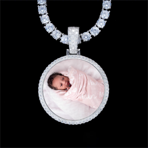 925S & VVS Moissanite 3D Circle Custom Picture Pendant