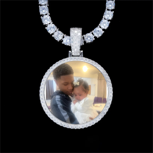 925S & VVS Moissanite 3D Circle Custom Picture Pendant