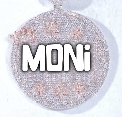CUSTOM LETTER NECKLACE 3D BIG CROWN DISC