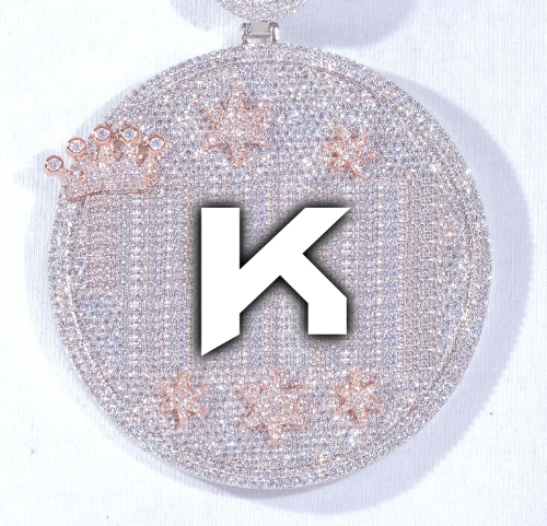 CUSTOM LETTER NECKLACE 3D BIG CROWN DISC