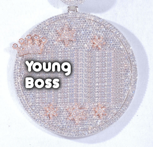 CUSTOM LETTER NECKLACE 3D BIG CROWN DISC