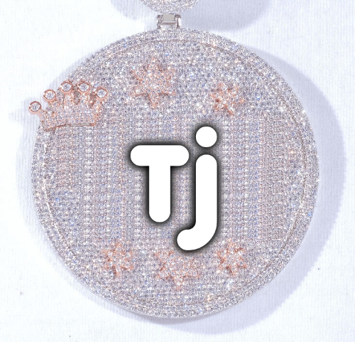 CUSTOM LETTER NECKLACE 3D BIG CROWN DISC