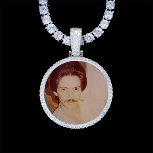 925S & VVS Moissanite 3D Circle Custom Picture Pendant