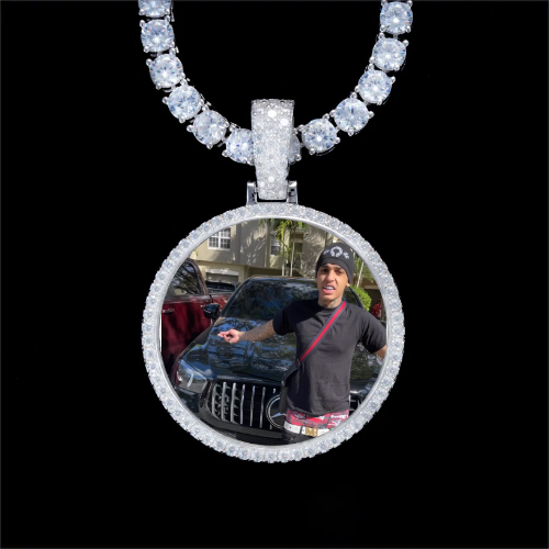925S & VVS Moissanite 3D Circle Custom Picture Pendant