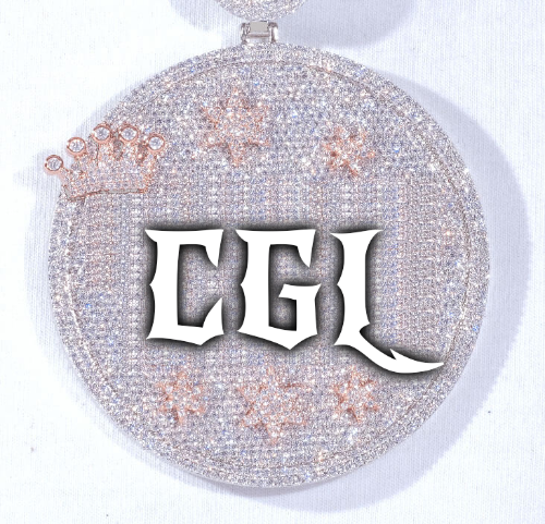 CUSTOM LETTER NECKLACE 3D BIG CROWN DISC
