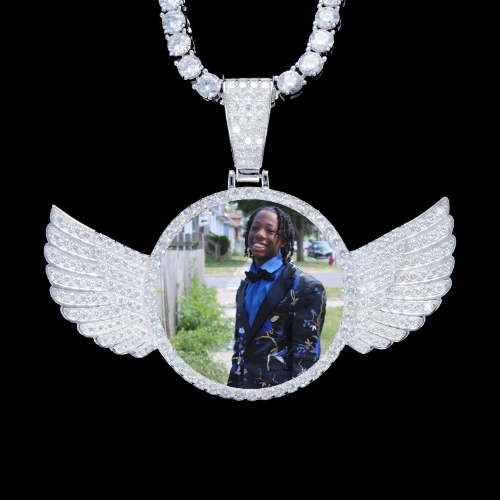 925S & VVS Moissanite 3D Wing Custom Picture Pendant