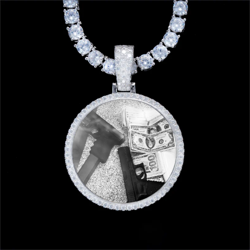 925S & VVS Moissanite 3D Circle Custom Picture Pendant