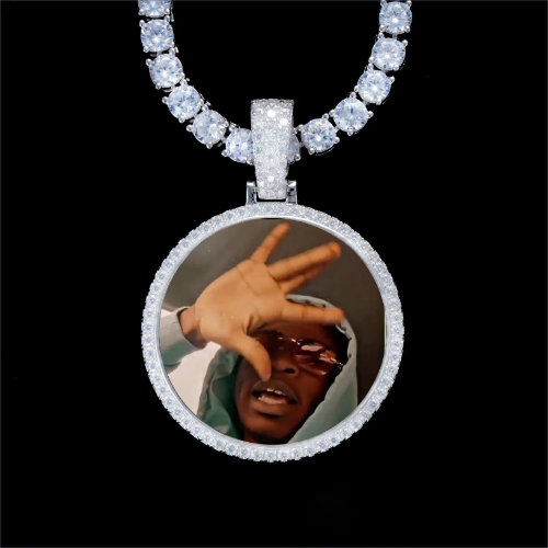 925S & VVS Moissanite 3D Circle Custom Picture Pendant