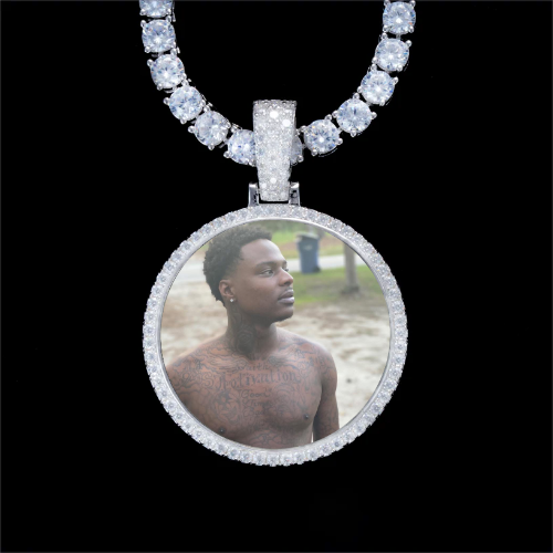 925S & VVS Moissanite 3D Circle Custom Picture Pendant