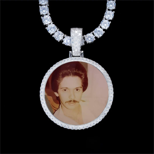 925S & VVS Moissanite 3D Circle Custom Picture Pendant