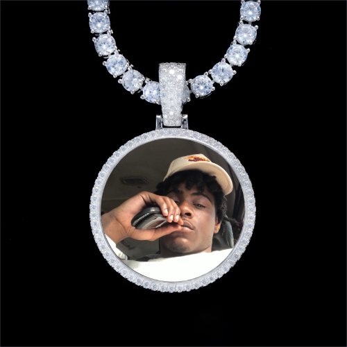 925S & VVS Moissanite 3D Circle Custom Picture Pendant