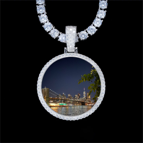 925S & VVS Moissanite 3D Circle Custom Picture Pendant