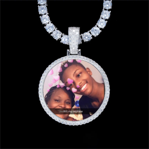925S & VVS Moissanite 3D Circle Custom Picture Pendant