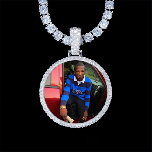 925S & VVS Moissanite 3D Circle Custom Picture Pendant