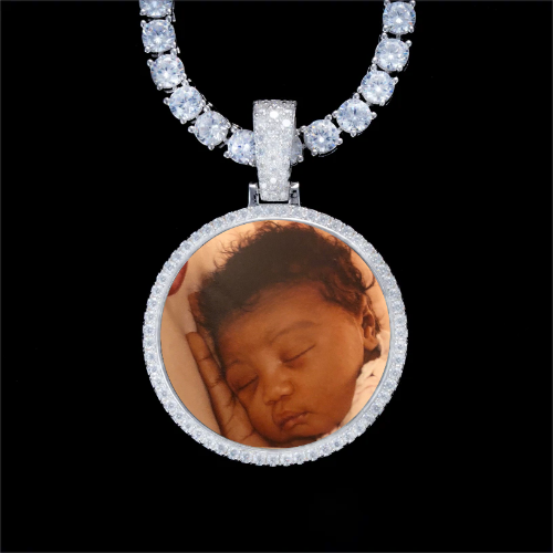 925S & VVS Moissanite 3D Circle Custom Picture Pendant