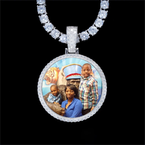 925S & VVS Moissanite 3D Circle Custom Picture Pendant