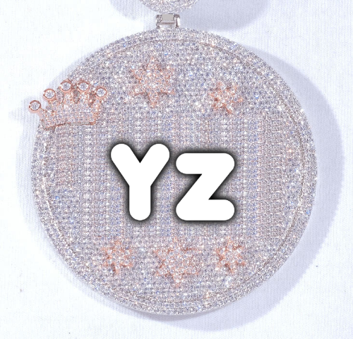 CUSTOM LETTER NECKLACE 3D BIG CROWN DISC