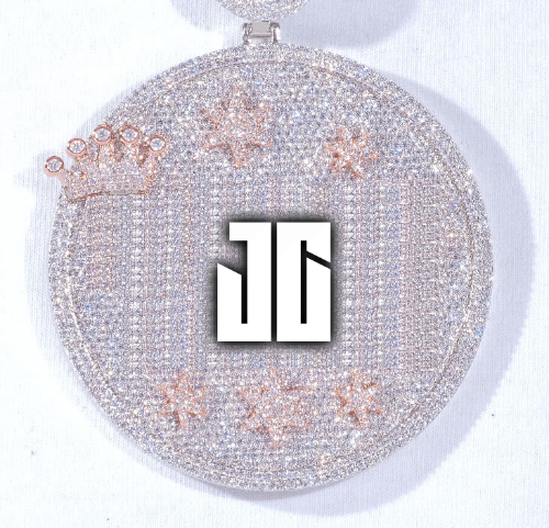 CUSTOM LETTER NECKLACE 3D BIG CROWN DISC