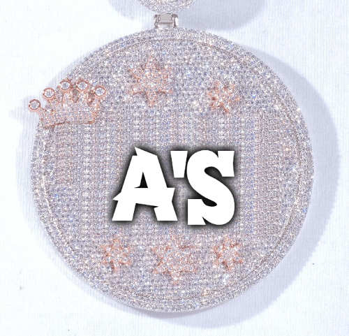 CUSTOM LETTER NECKLACE 3D BIG CROWN DISC
