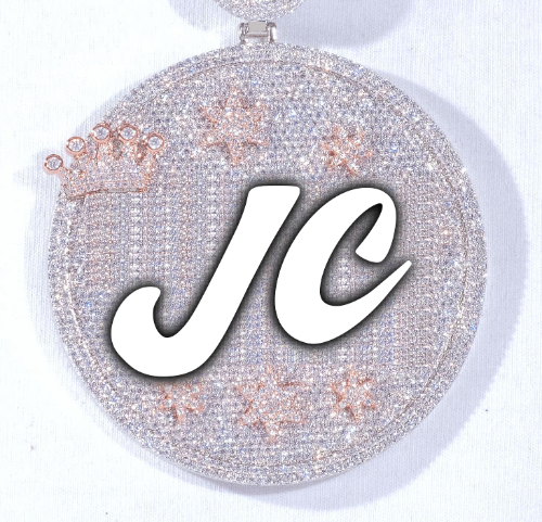 CUSTOM LETTER NECKLACE 3D BIG CROWN DISC