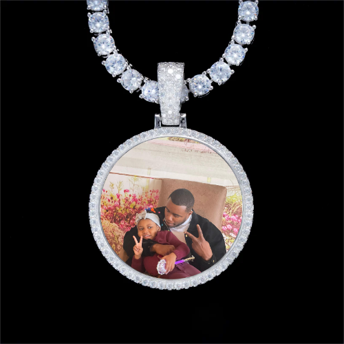 925S & VVS Moissanite 3D Circle Custom Picture Pendant