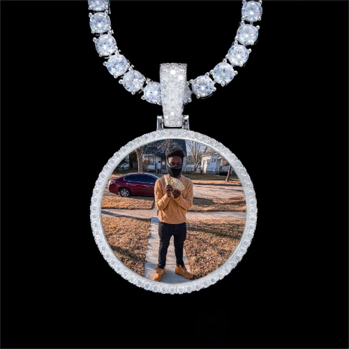 925S & VVS Moissanite 3D Circle Custom Picture Pendant